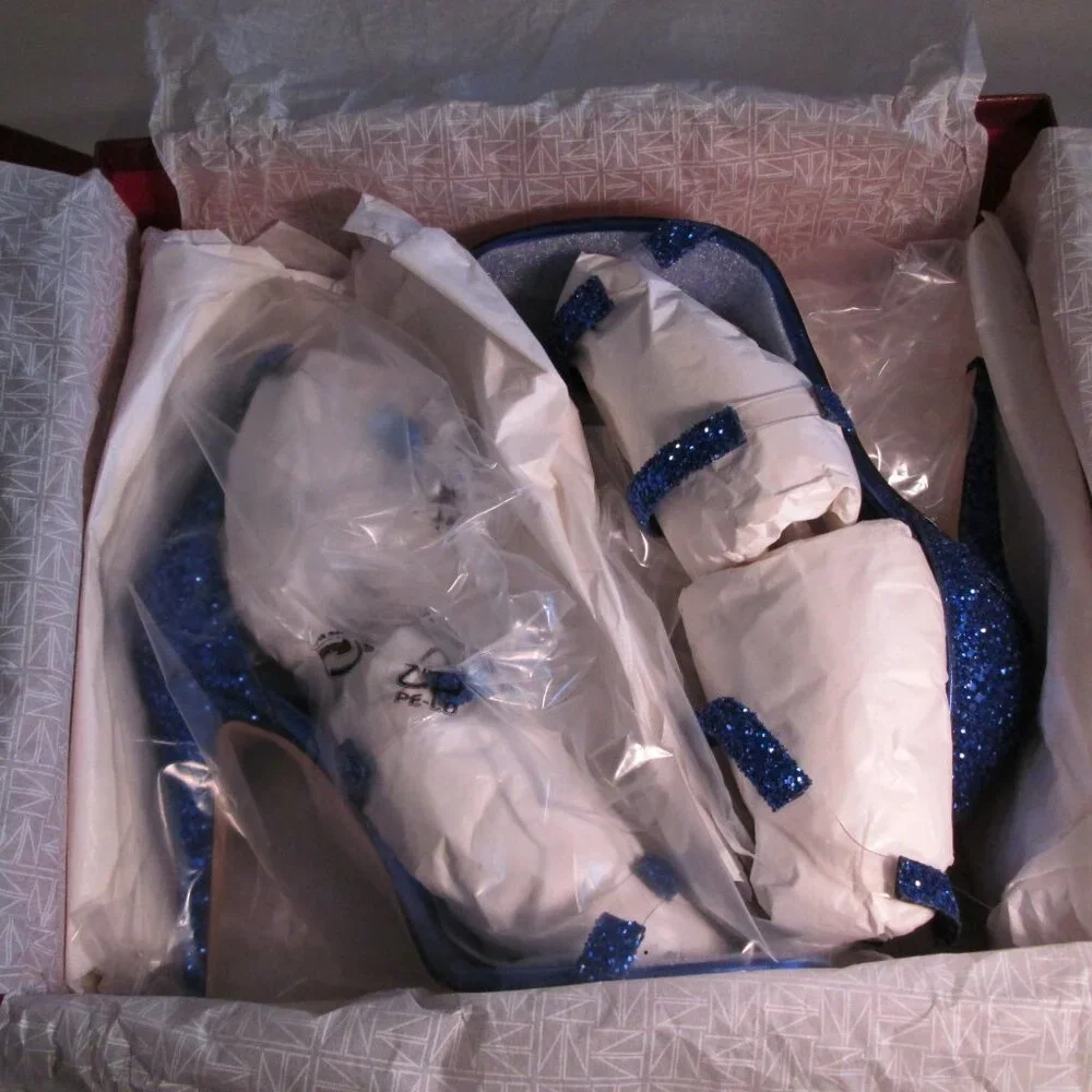 Tamara Mellon Frontline Glitter Heels Cobalt Blue Sz 40 NIB ✨ - Picture 13 of 13
